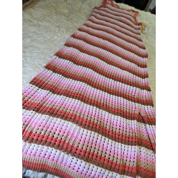 C & C California Neapolitan Crocheted Striped Pastel lined beach cover dress - Picture 2 of 9